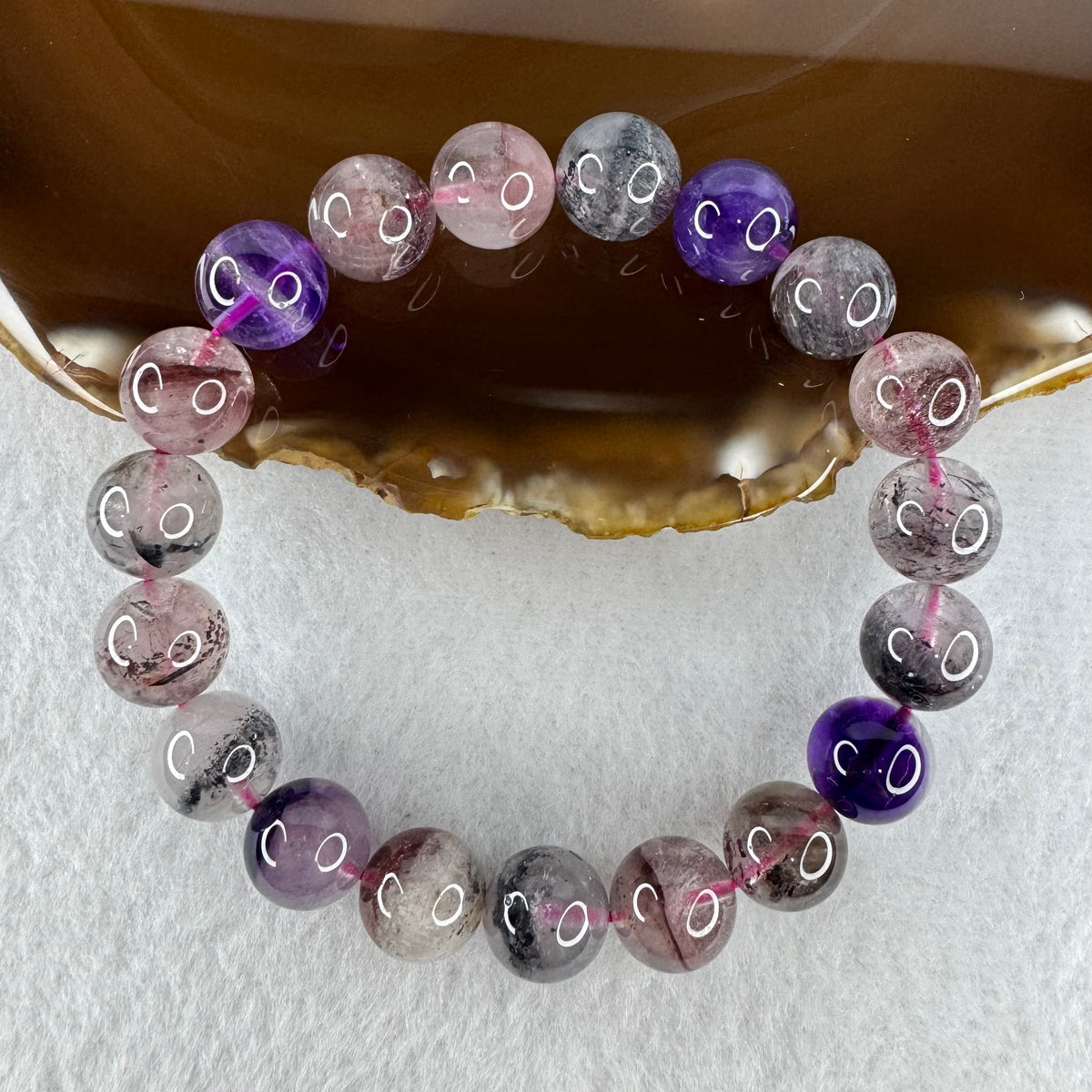 Certified Above Average Grade Natural Super 7 Crystal Beads Bracelet | 10.8mm Sacred 7-Mineral Synergy Statement Power (32.04g | 16.5cm Wrist Sizing | 19 Beads)