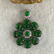 Natural Type A Omphacite Spicy Green Jadeite Hulu Flower Pendant in S925 Silver | (4.87g | 8.0 x 6.2 x 1.5mm x 8 Pcs | Bloom of Fortune & Longevity Anchor, Feng Shui Prosperity & Health Pendant) - Huangs Jadeite and Jewelry Pte Ltd