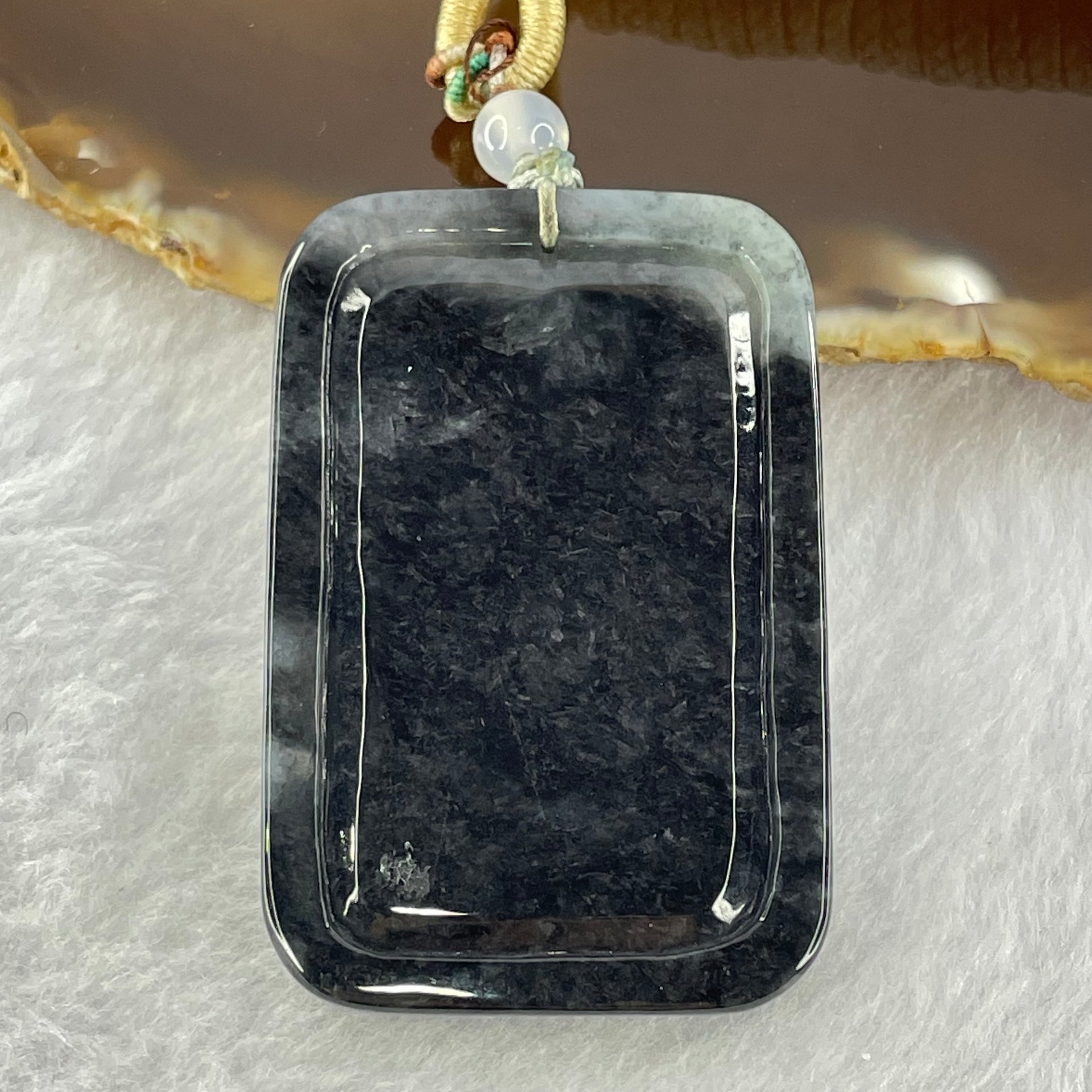 Type A Black Grey Wuji Jadeite Manjushri Bodhisattva Guan Yin Pendent 33.56g 51.5 by 34.1 by 8.9mm - Huangs Jadeite and Jewelry Pte Ltd