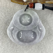 Natural Type A Lavender with Green Spots Jadeite Milo Laughing Buddha Pendant 45.90g 42.3 by 42.9 by 15.8mm - Huangs Jadeite and Jewelry Pte Ltd