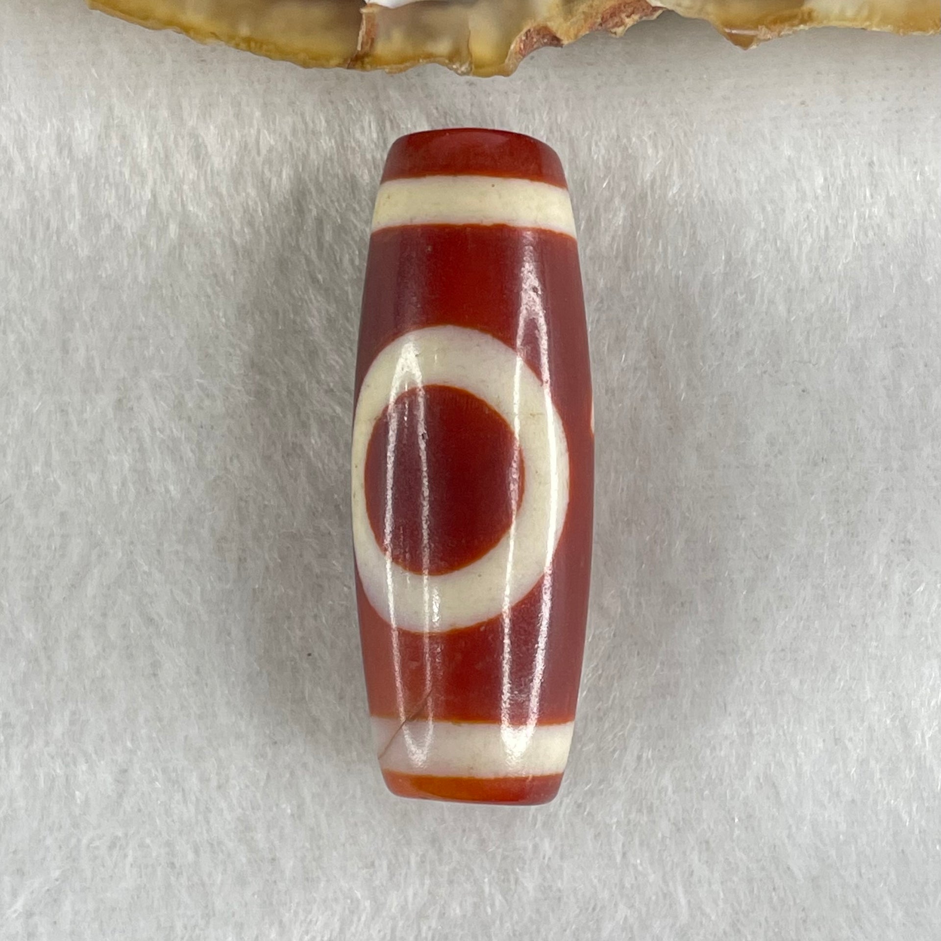 Natural Powerful Tibetan Old Oily Red White Agate One Eye Gold Metal Element Dzi Bead Heavenly Master (Tian Zhu) 一眼金天珠 11.08g 37.3 by 13.5mm - Huangs Jadeite and Jewelry Pte Ltd