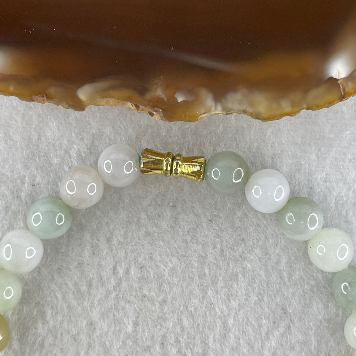 Natural Type A Light Green, Lavender & Yellowish Jadeite Beads Bracelet | 18.0cm | 7.7mm x 26 Beads | Synergy, "Fu Lu Shou" Tri-Color Auspicious Catalyst & Feng Shui Harmony Anchor)