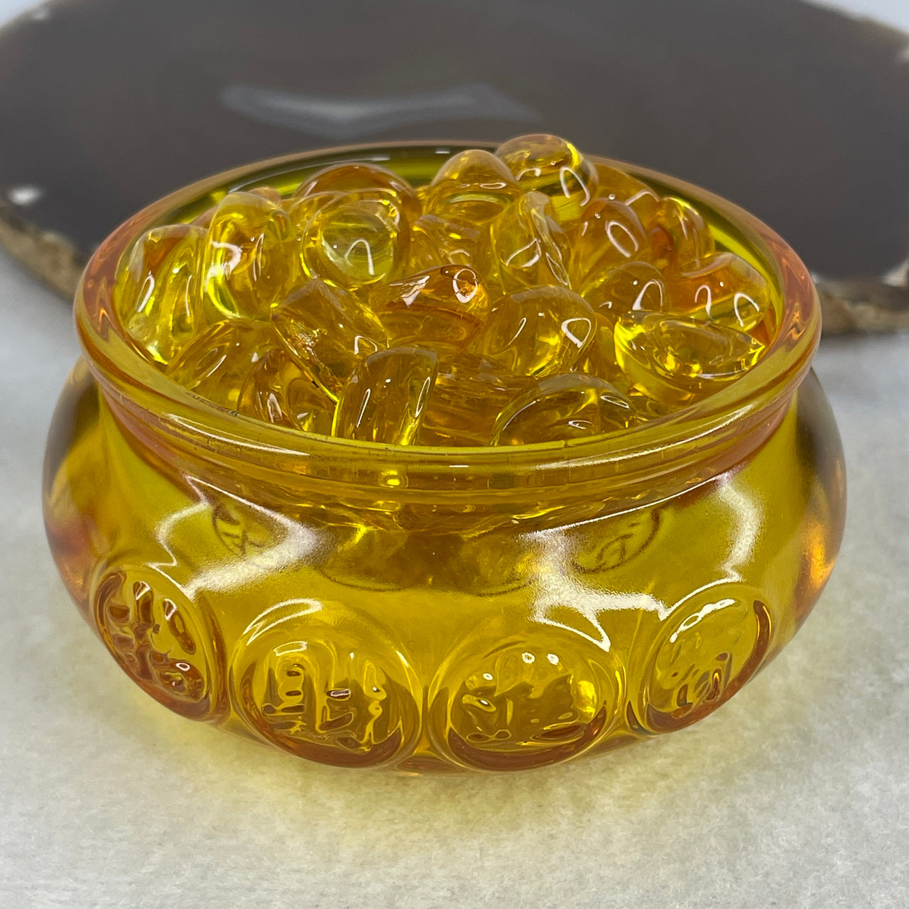 Golden Yellow Liuli Prosperity Wealth Pot with Mini Ingots | Authentic Feng Shui Wealth Basin (Treasure Bowl) | Ultimate Abundance, Success & Cash Flow Manifestation Magnet (80.6x45.0mm | 323.77g)