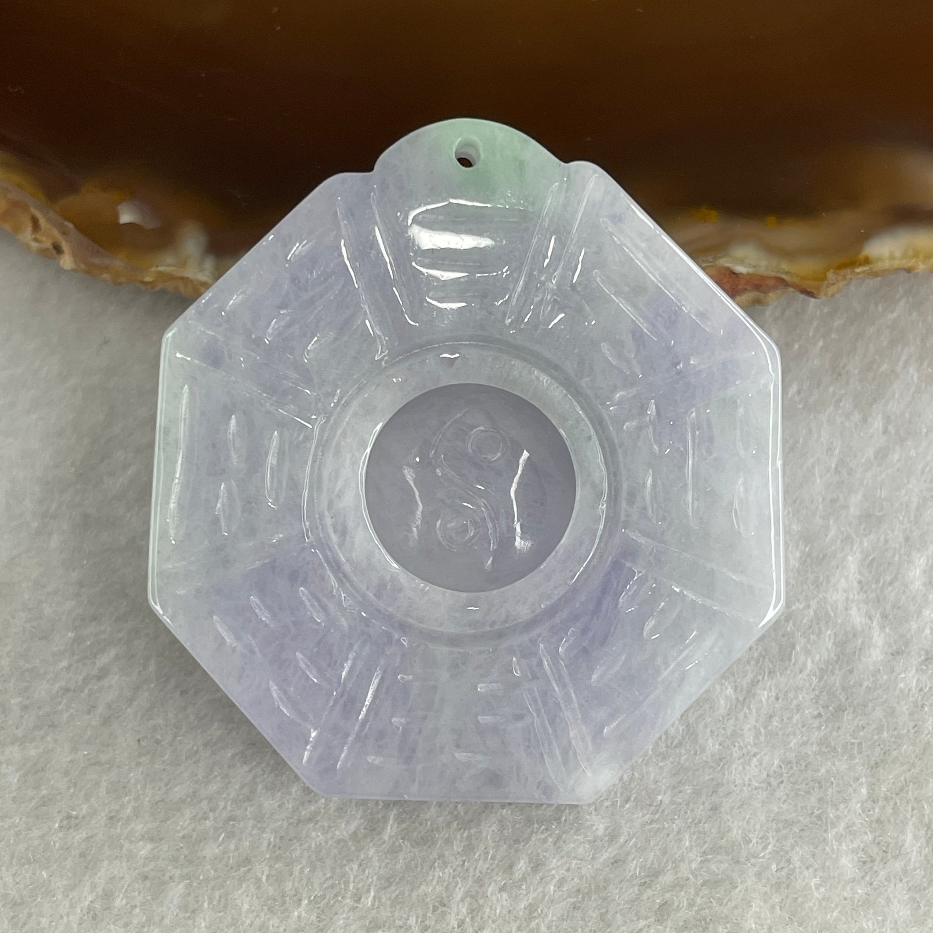 Certified Natural Type A Lavender with Green Spot Jadeite Tai Chi Bagua Pendant 26.65g 43.2 by 40.2 by 6.5mm - Huangs Jadeite and Jewelry Pte Ltd