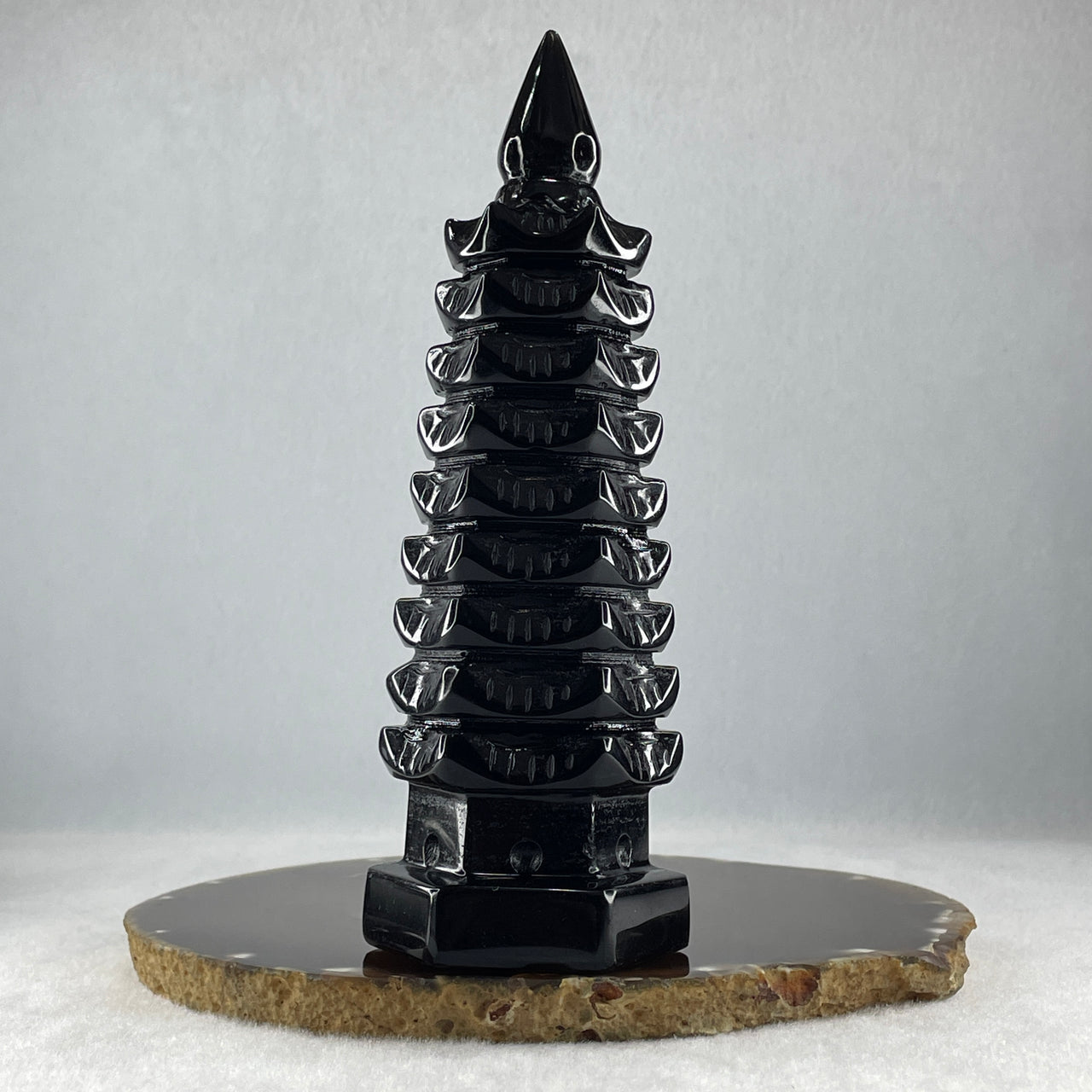 Black Obsidian Pagoda Display 396.8g 50.0 by 55.0 by 160.0mm - Huangs Jadeite and Jewelry Pte Ltd