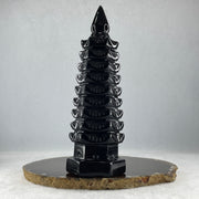 Black Obsidian Pagoda Display 396.8g 50.0 by 55.0 by 160.0mm - Huangs Jadeite and Jewelry Pte Ltd