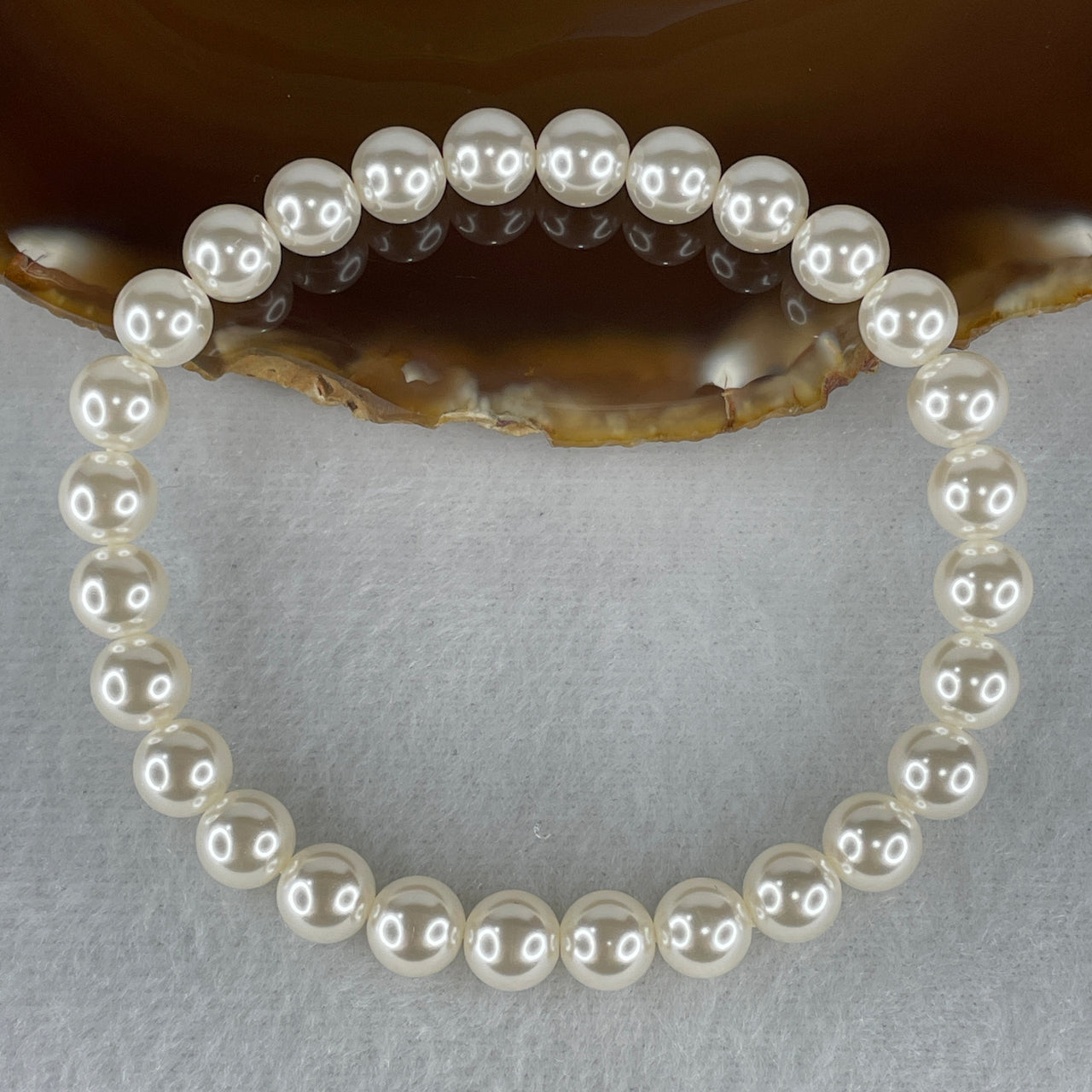 Natural Faux White Pearl Beads Bracelet 18.19g 19cm 8.1mm 28 Beads
