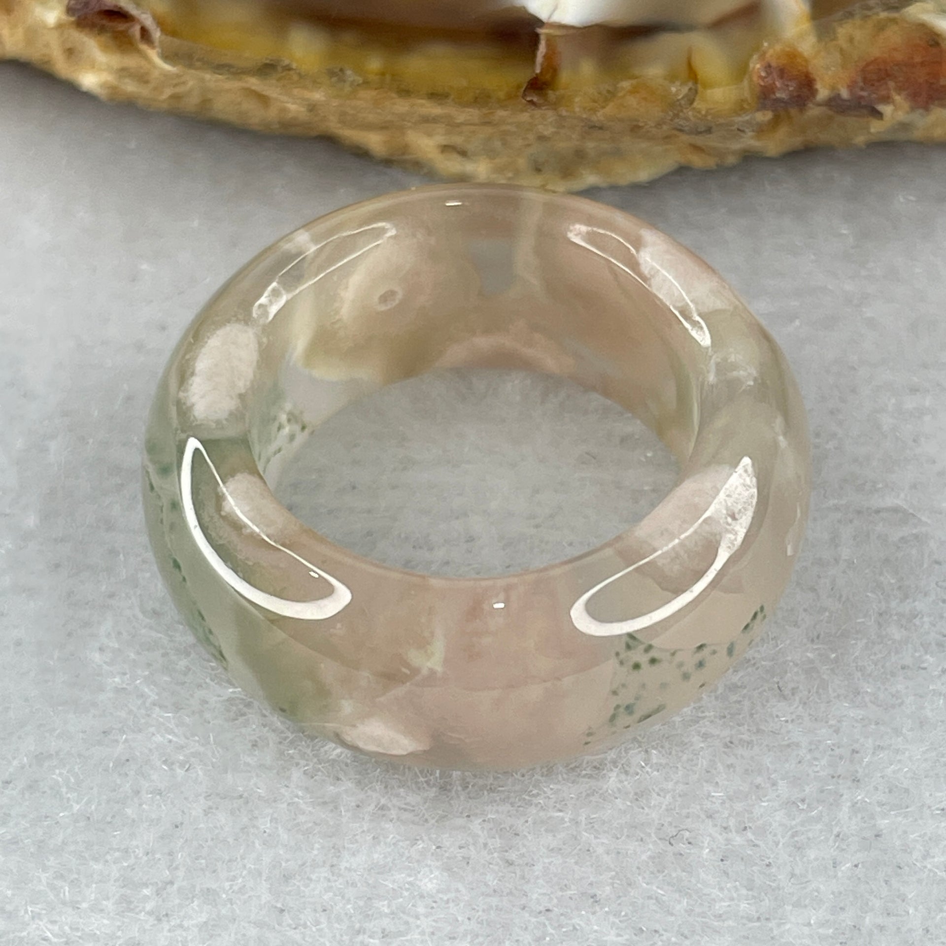 Natural Pinkish with Green Flower Agate Ring 5.34g 9.5 by 4.3mm US 5.8 HK 12.8 - Huangs Jadeite and Jewelry Pte Ltd