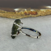 Natural Czech Republic Moldavite Meteorite Crystal in S925 Sliver Ring (Adjustable Size) 天然捷克陨石925银戒指 3.81g 18.3 by 12.9 by 4.5mm - Huangs Jadeite and Jewelry Pte Ltd