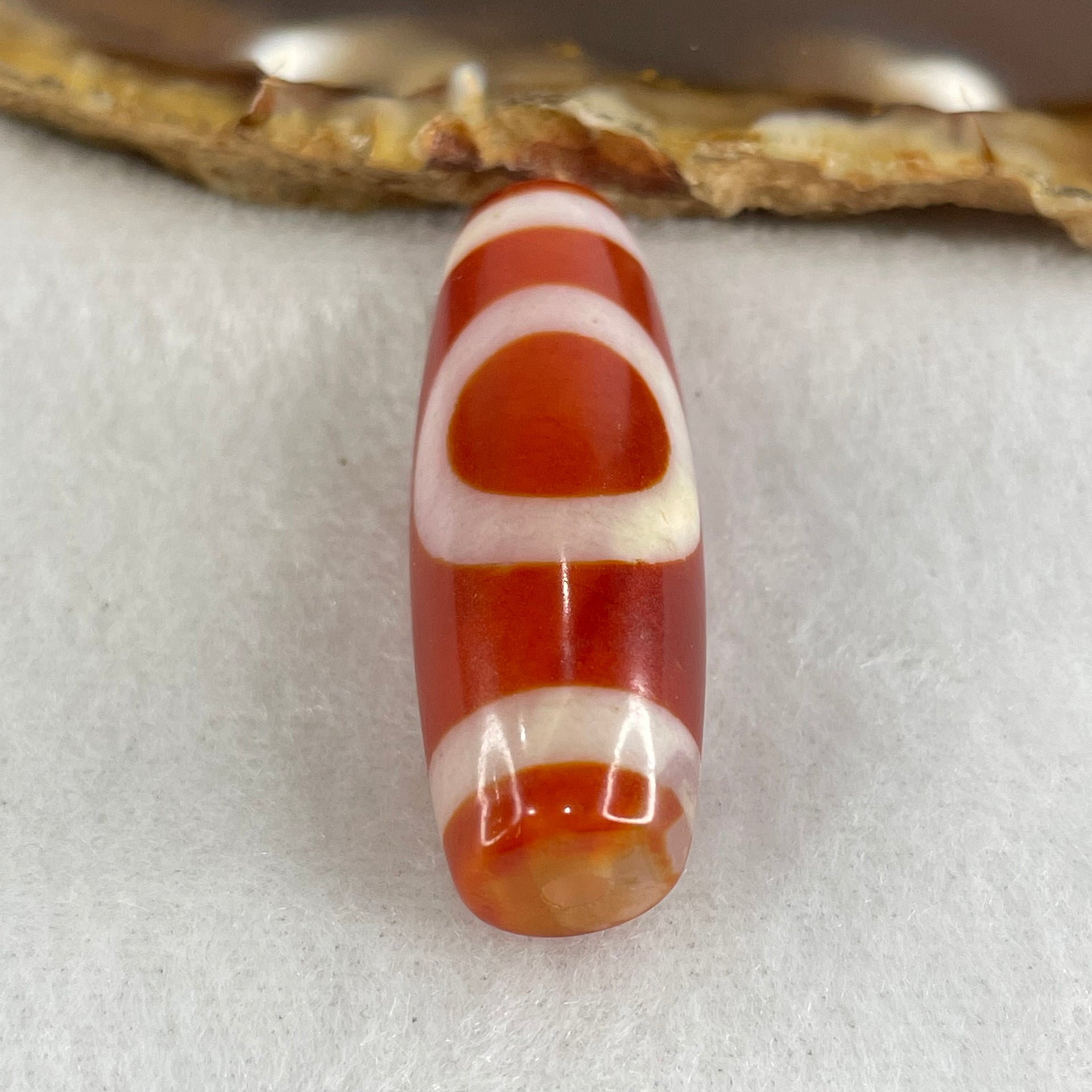 Natural Powerful Tibetan Old Oily Red White Agate One Eye Gold Metal Element Dzi Bead Heavenly Master (Tian Zhu) 一眼金天珠 11.08g 10.25g 37.9 by 13.2mm - Huangs Jadeite and Jewelry Pte Ltd