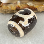 Natural Powerful Tibetan Old Oily Black White Agate Green Tara Dzi Bead Heavenly Master (Tian Zhu) 绿度母天珠 4.78g 17.4 by 13.4mm - Huangs Jadeite and Jewelry Pte Ltd