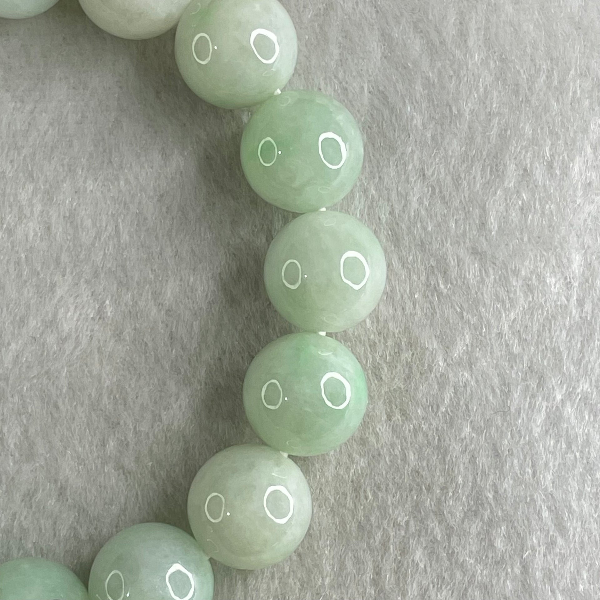 Type A Light Green Jadeite Beads Bracelet 55.28g 16cm 12.6mm 16 Beads - Huangs Jadeite and Jewelry Pte Ltd
