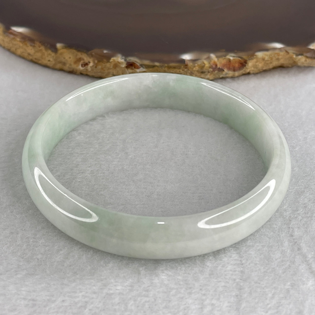 59.8mm Genuine Type A Jadeite Bangle - Large Size Faint Green Lavender Natural Jadeite Jewelry - 41.07g Wide Untreated Jade Bracelet for Women 12.1x6.5mm Wide (Very Very Slight Internal Line)