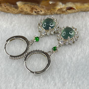 Type A icy Blueish Green Jadeite Cabochons With Crystals in S925 Sliver Earrings 4.51g 7.7 by 6.7 by 3.5mm - Huangs Jadeite and Jewelry Pte Ltd