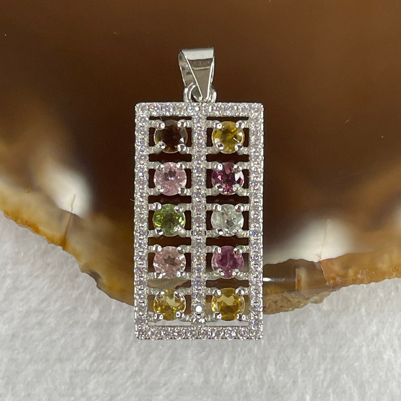 Natural Tourmaline Crystal in S925 Sliver Abacus Pendant 2.34g 3.2 by 2.0mm 10Beads - Huangs Jadeite and Jewelry Pte Ltd