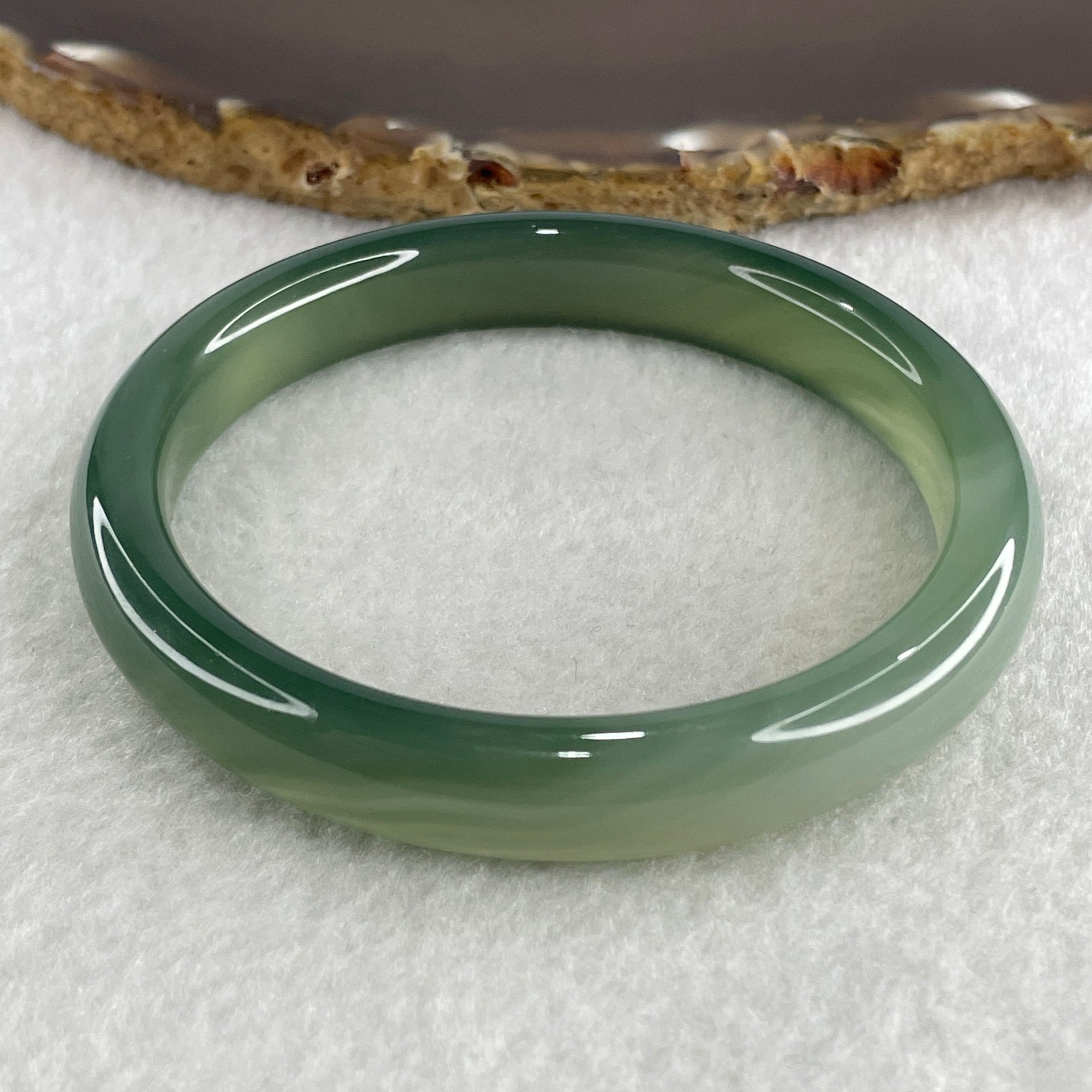 Certified Natural Icy Green Agate Bangle 33.52g Internal Diameter 58.3mm 10.7 by 7.5mm ( Perfect) - Huangs Jadeite and Jewelry Pte Ltd