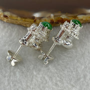 Type A Natural Full Old Mine Spicy Green Jadeite Cabochon 8.0 by 5.8 by 3.0mm Stone for Setting 17.46g (On Silver Earrings Mold) - Huangs Jadeite and Jewelry Pte Ltd