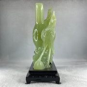 Natural Green Serpentine Double Phoenix on Tree and Vase with Wooden Stand Display 1,377.4g 180.0 by 210.0 by 86.0mm - Huangs Jadeite and Jewelry Pte Ltd
