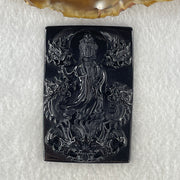 Type A Opaque to Partial Translucent Black Omphacite Jadeite Guan Yin with 5 Dragons Pendant 24.09g 60.5 by 39.6 by 7.8mm - Huangs Jadeite and Jewelry Pte Ltd