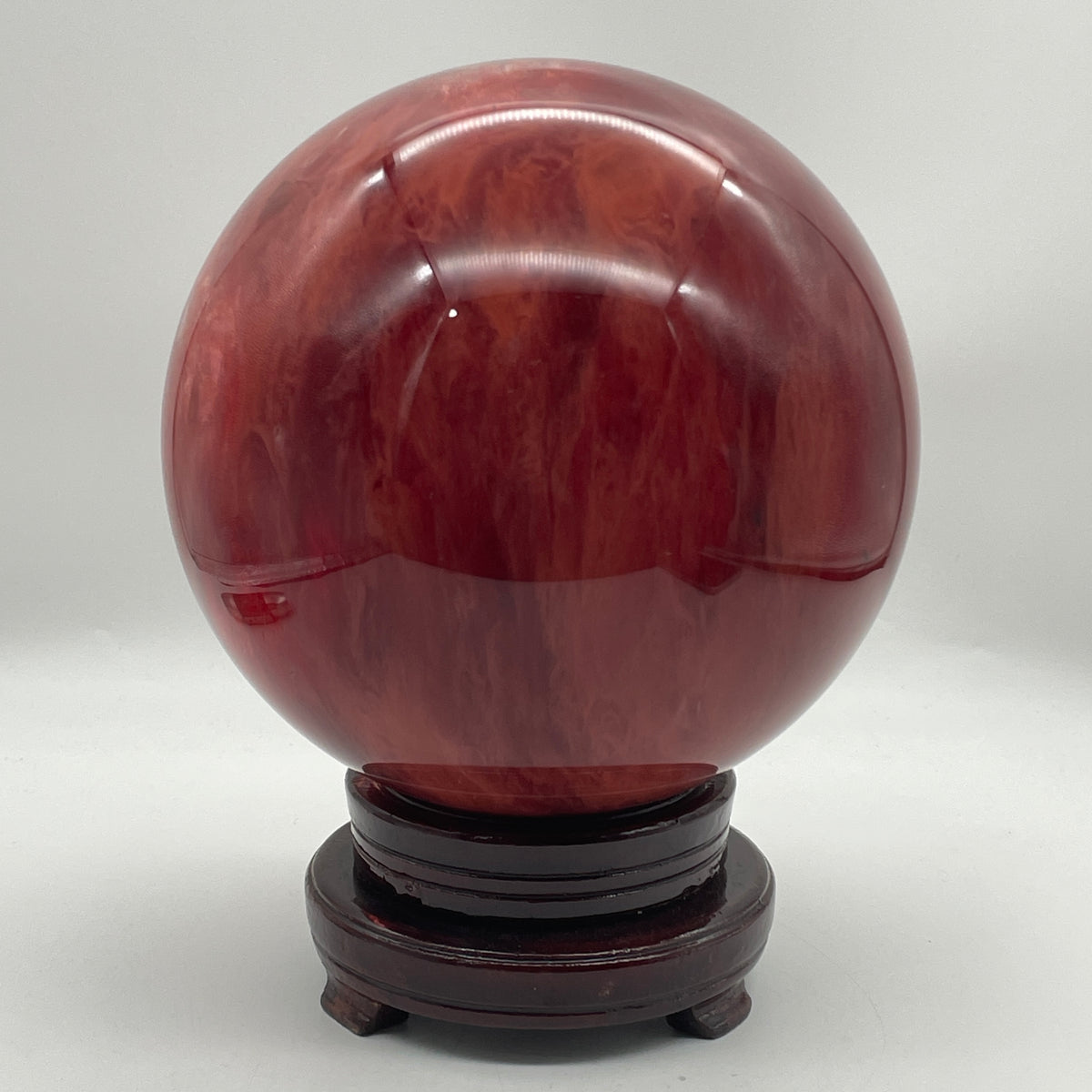 Monumental Cherry Quartz Sphere Display with Custom Wooden Stand | (10,661.6g | 200.0x255.0mm | Synergy, Emotional Renewal, Joy Magnet & Feng Shui Vitality Anchor)