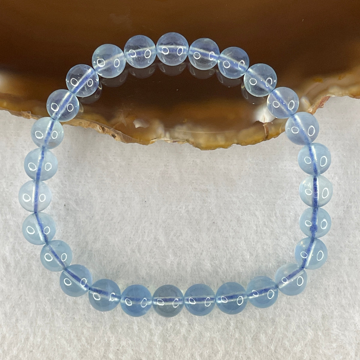 Certified Above Average Natural Aquamarine Beads Bracelet | 15cm with 27 Beads 6.8mm (10.99g | Ocean Blue Translucency | Throat & Third Eye Chakra Harmony, Tranquil Communication & Serene Wealth Shield)