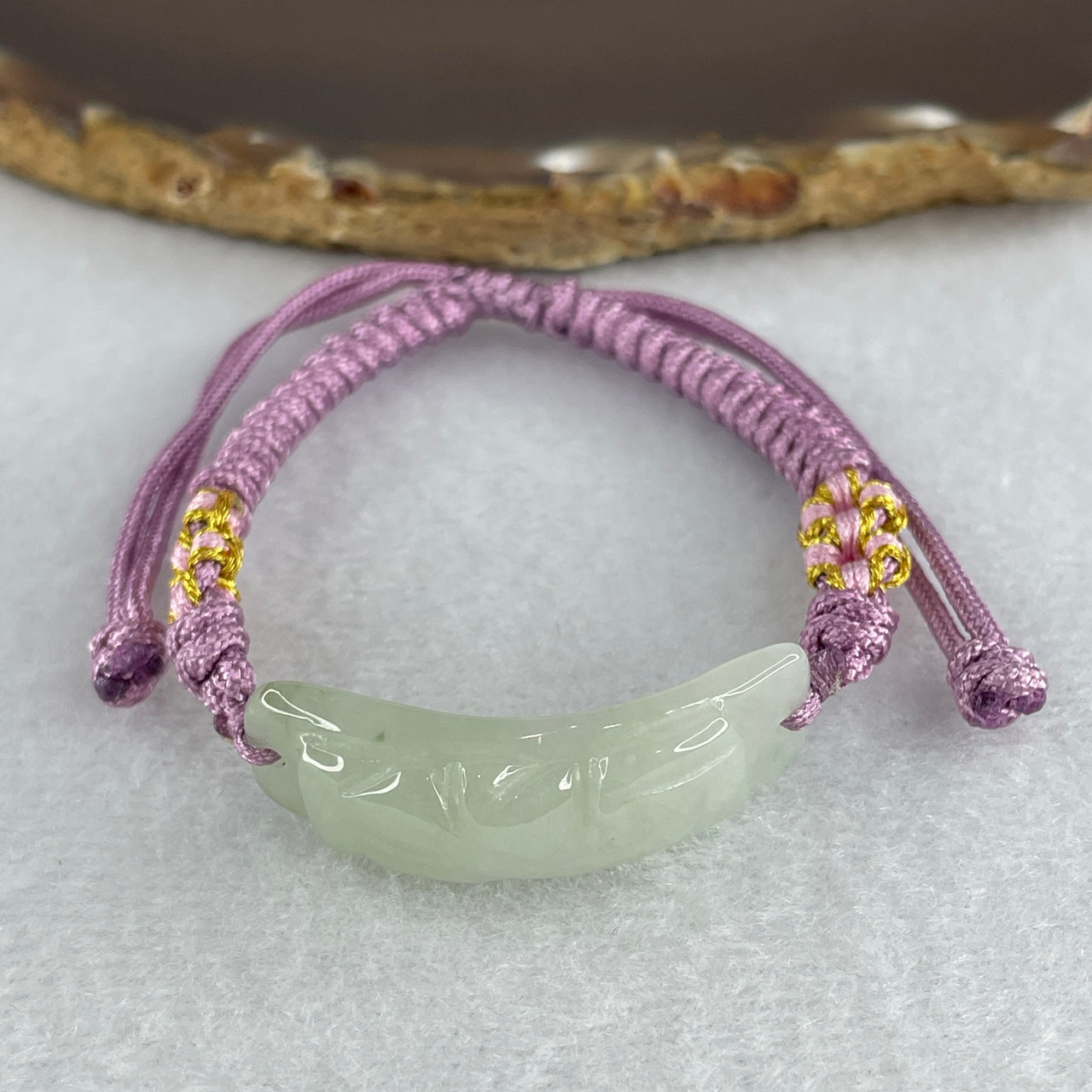 Certified Natural Type A Jelly Light Green with Green Jadeite Pixiu in String Bracelet 8.17g 35.4 by 11.6 by 6.8mm