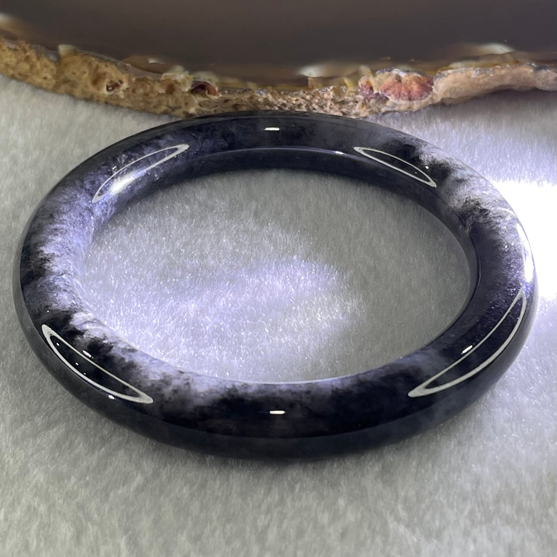 Type A Semi Translucent Wuji Black Grey Jadeite Bangle 50.42g Internal Diameter 55.8mm 9.6 by 10.6mm (No Visible Line) - Huangs Jadeite and Jewelry Pte Ltd