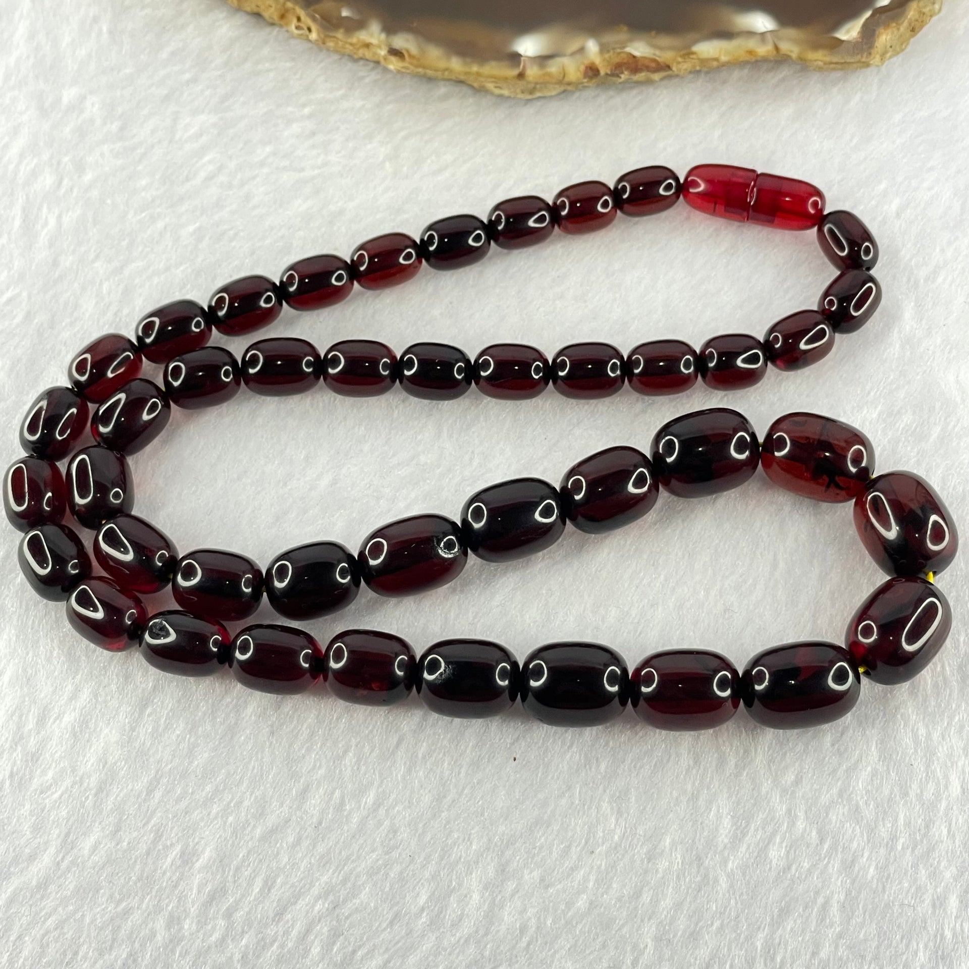 Natural Blood Red Amber Beads Bracelet 天然血珀手链 27.99g 48cm 7.3-11.5mm 43 Beads - Huangs Jadeite and Jewelry Pte Ltd