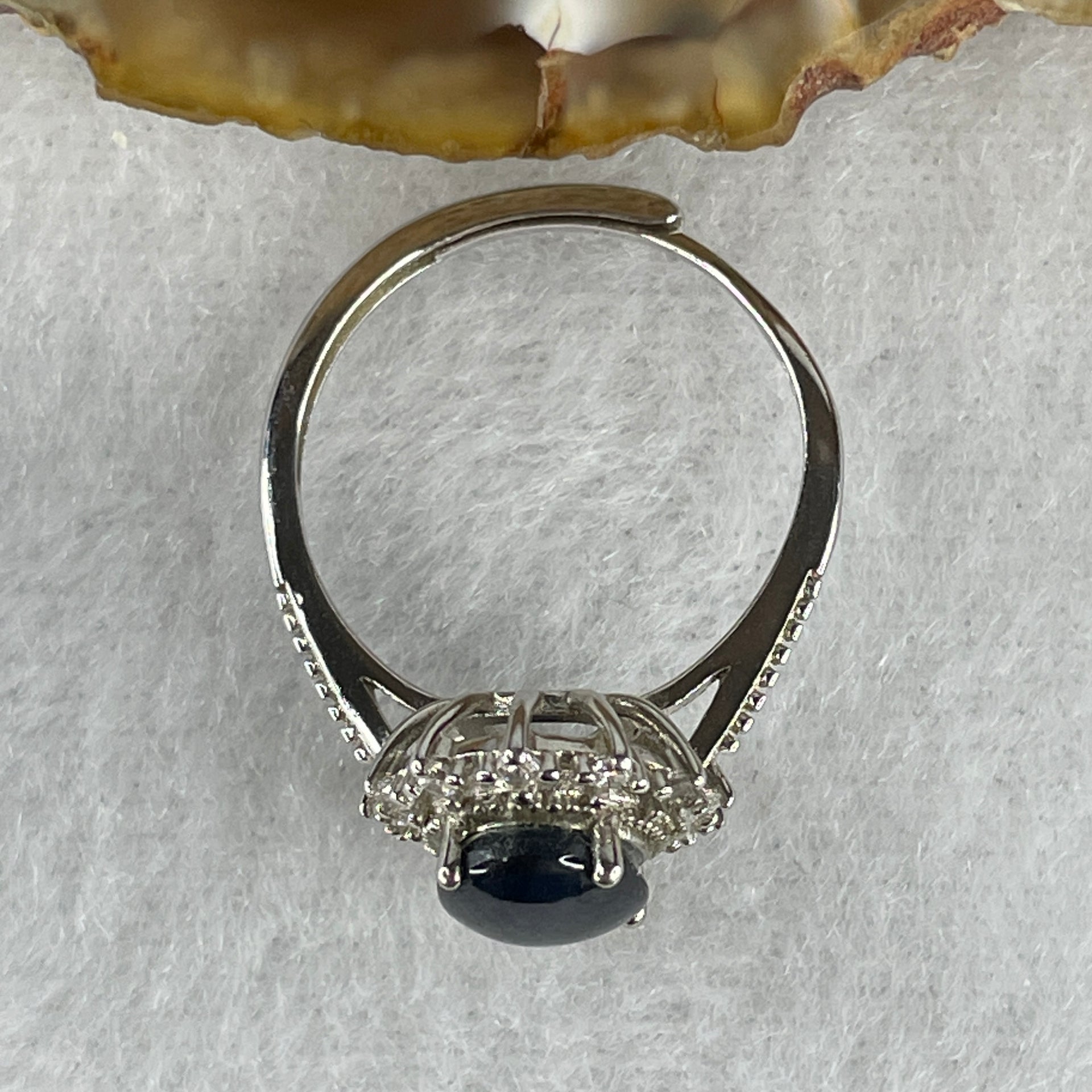 Natural-Synthetic-Blue-Star-Sapphire-with-Cubic-Zirconia-in-S925-Sliver-Ring-2.45g-9.3-by-6.8-by-3.5mm-(Adjustable-Size)