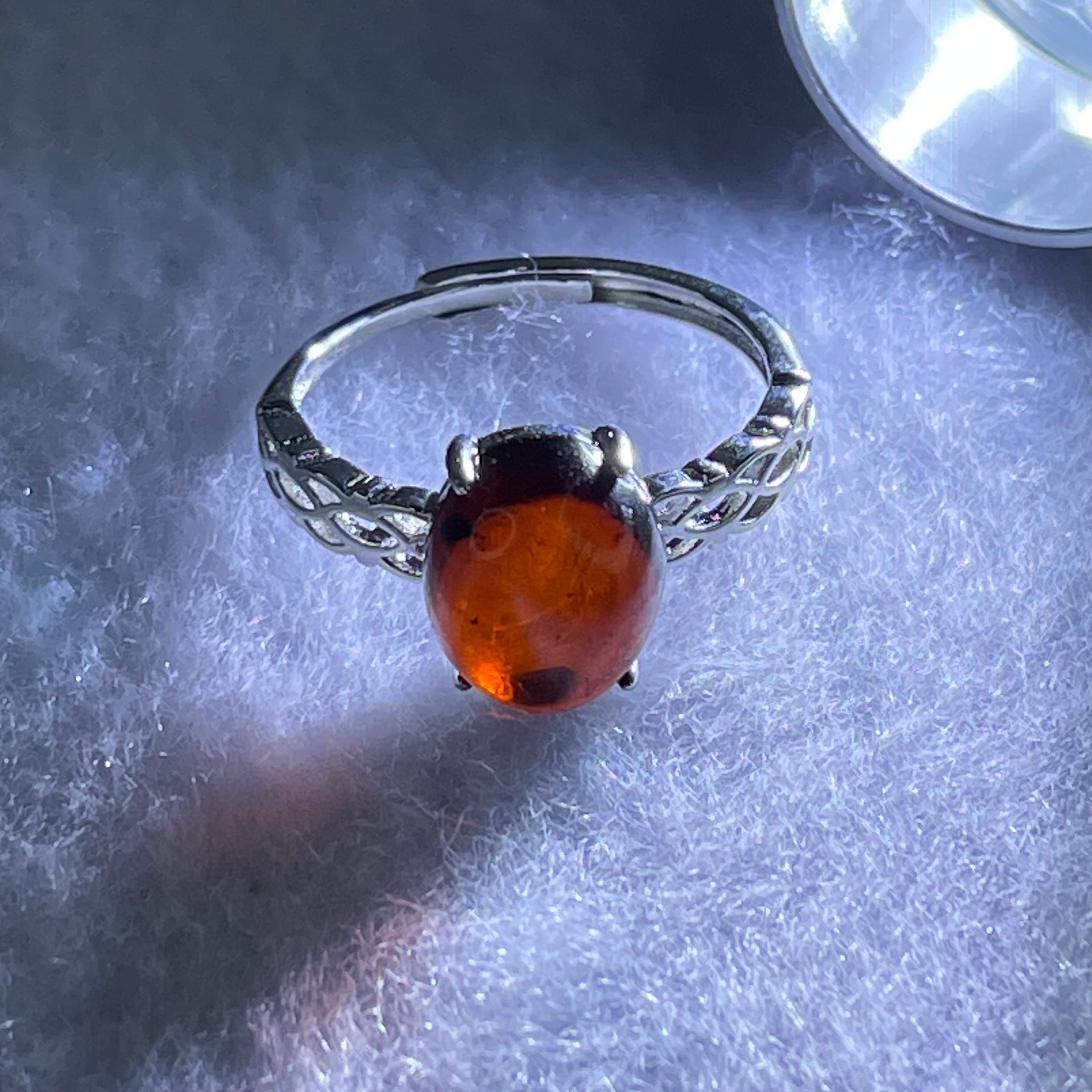 Natural Blood Red Amber in S925 Sliver Ring 1.55g 10.2 by 8.5 by 6.0mm - Huangs Jadeite and Jewelry Pte Ltd
