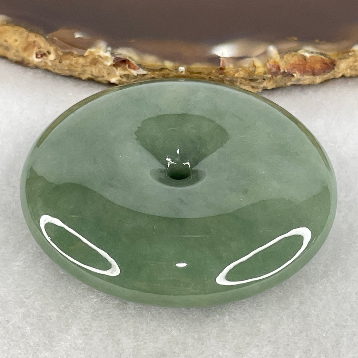 Natural Type A Blueish Green Jadeite Ping An Kou Pendant | (68.93g | 51.6x12.9mm | Heart & Throat Chakra Harmony, Complete Peace & Serene Shield)