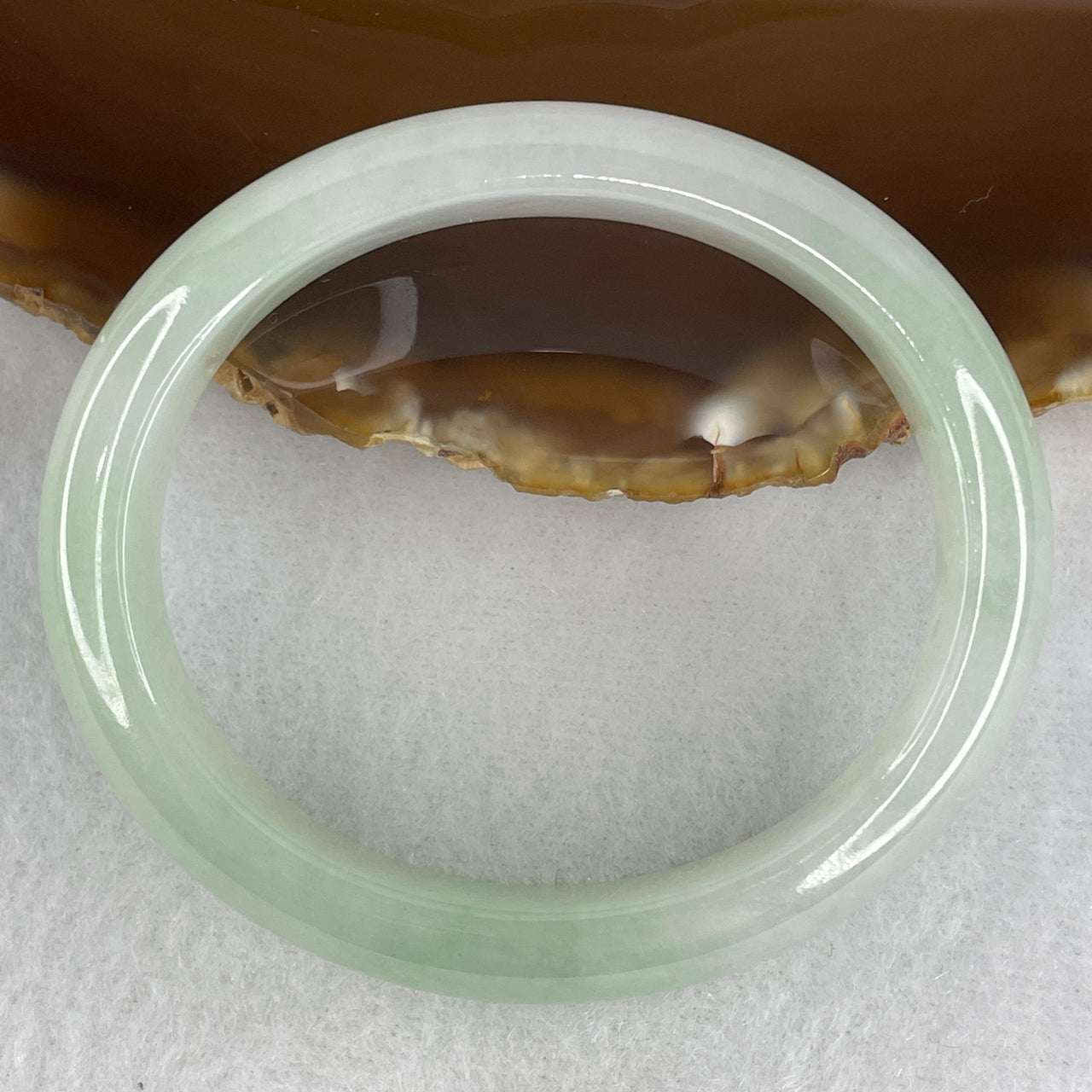 Natural Type A Jelly Light Green Jadeite Oval Bangle | Untreated Dewy Guo Gao Gui Fei Fei Cui Bangle (43.41g | Inner Diameter 53.3mm | 12.5 x 7.2mm) (Very Internal Line)
