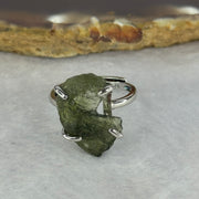 Natural Czech Republic Moldavite Meteorite Crystal in S925 Sliver Ring (Adjustable Size) 天然捷克陨石925银戒指 3.81g 18.3 by 12.9 by 4.5mm - Huangs Jadeite and Jewelry Pte Ltd