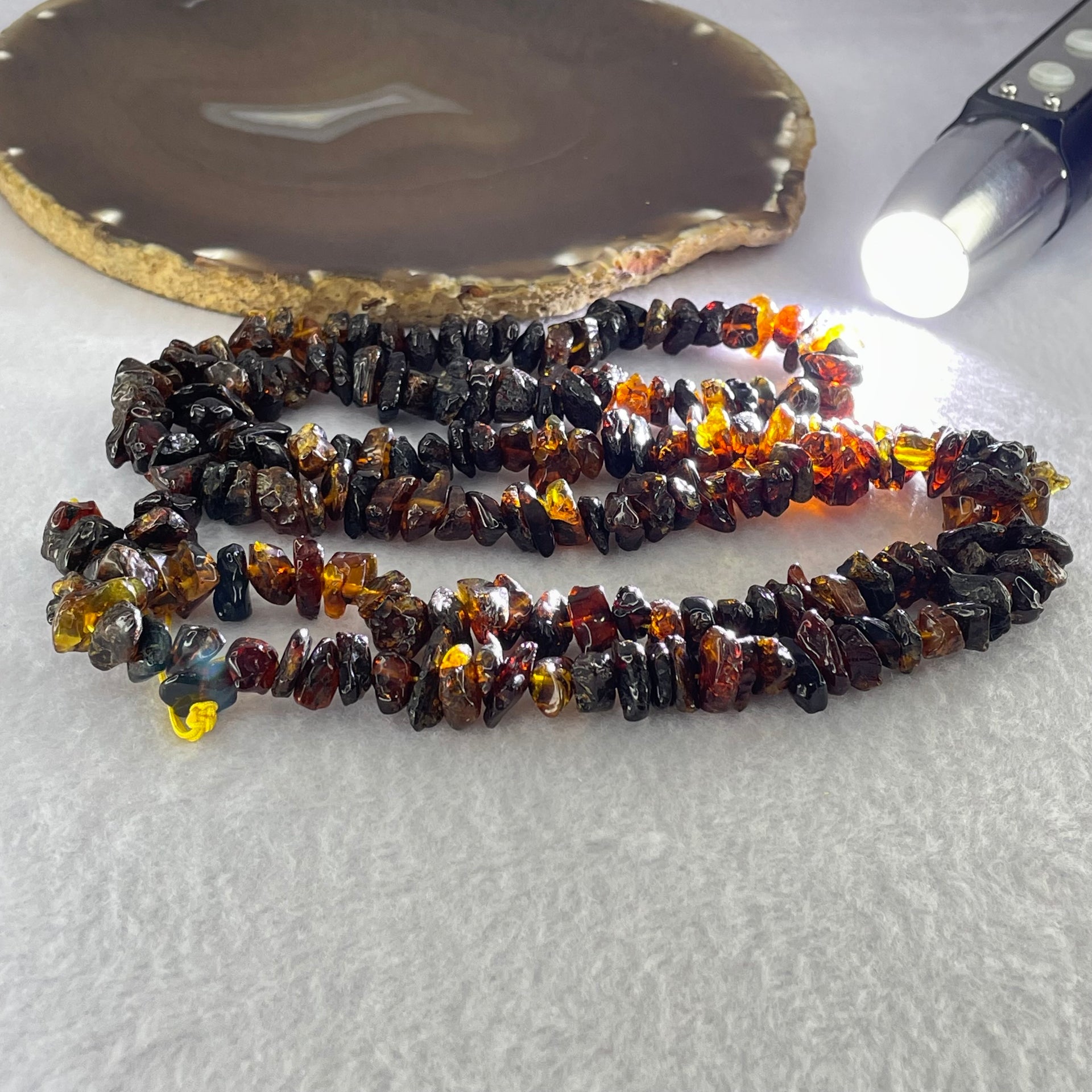 Natural Blood and Yellow Amber Beads Irregular Bracelet 39.81g 80cm 14.4 by 8.3 by 4.4mm to 7.8 by 7.7 by 4.9mm 95pcs - Huangs Jadeite and Jewelry Pte Ltd