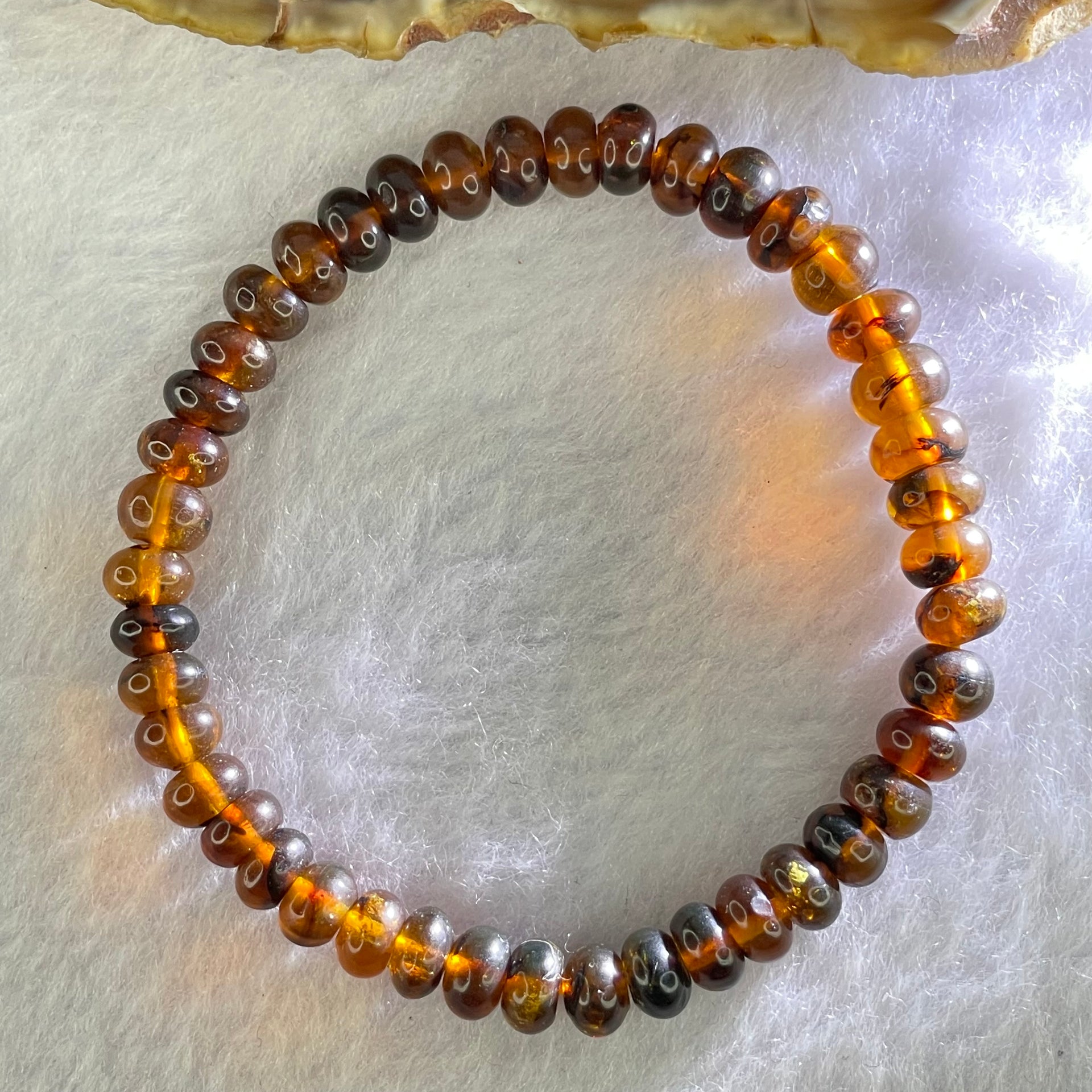 Natural Dark Brownish Yellow Medicine Amber Beads Bracelet 天然抚顺药珀手链 4.29g 14.5cm 6.5mm 43 Beads - Huangs Jadeite and Jewelry Pte Ltd