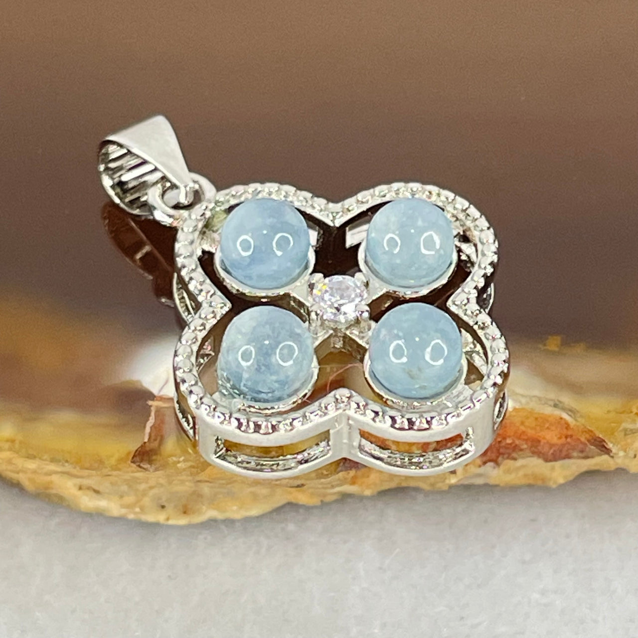 Above Average Grade Rare Natural Blue Dumortierite Rutilated Quartz in S925 Four Leaf Clover Pendant 2.22g 4.0mm 4pcs - Huangs Jadeite and Jewelry Pte Ltd