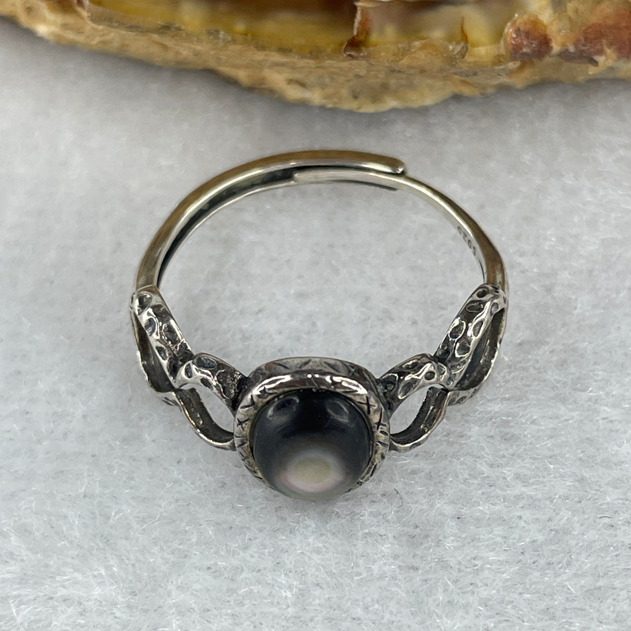 Natural Greyish Black Obsidian Ring in S925 Sliver 1.94g 7.1 by 5.0 by 2.5mm (Adjustable Size) - Huangs Jadeite and Jewelry Pte Ltd