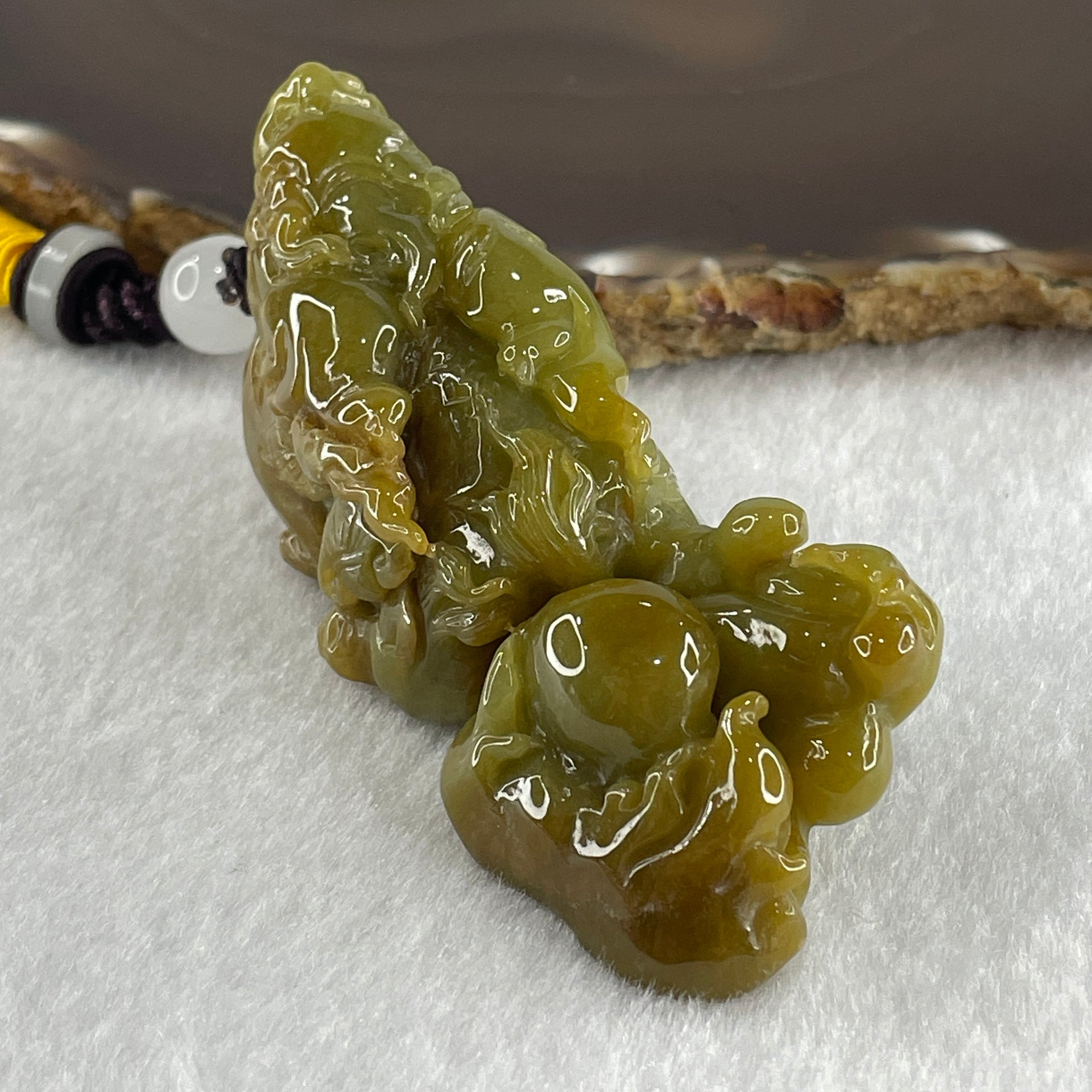Grand Master Type A Yellow with Green Jadeite Flying Pixiu Pendant 102.1g 34.4 by 33.0 by 20.2mm - Huangs Jadeite and Jewelry Pte Ltd