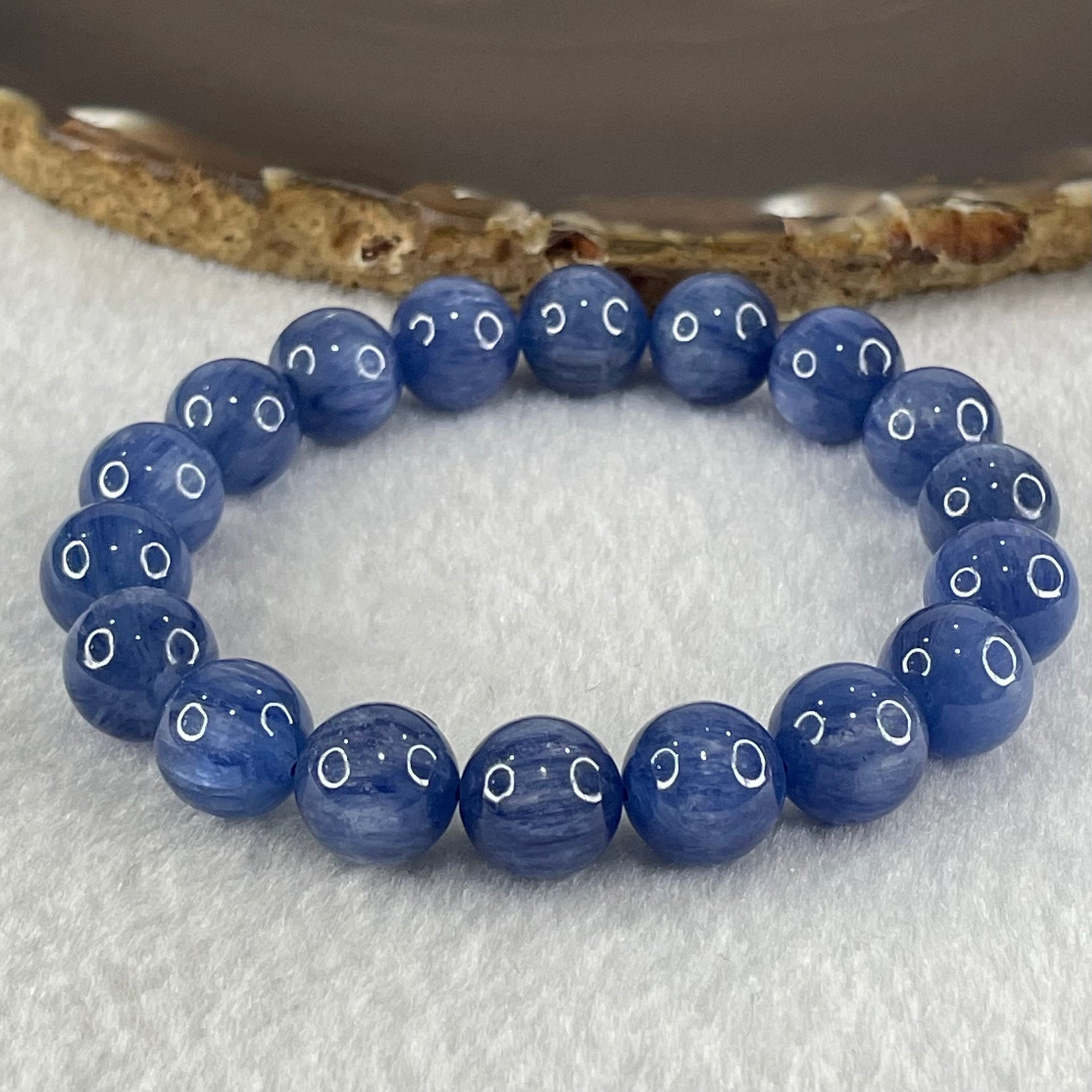 Natural Blue Kyanite Beads Bracelet 38.78g 15.5cm 10.7 18 Beads - Huangs Jadeite and Jewelry Pte Ltd