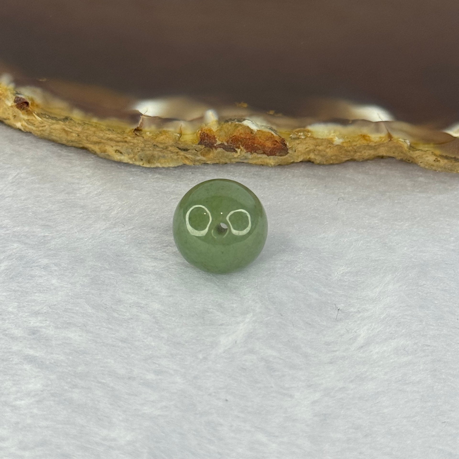 Type A Green with Dark Green Patch Jadeite Bead for Bracelet/Necklace/Earrings/Rings 4.00g 13.2mm - Huangs Jadeite and Jewelry Pte Ltd