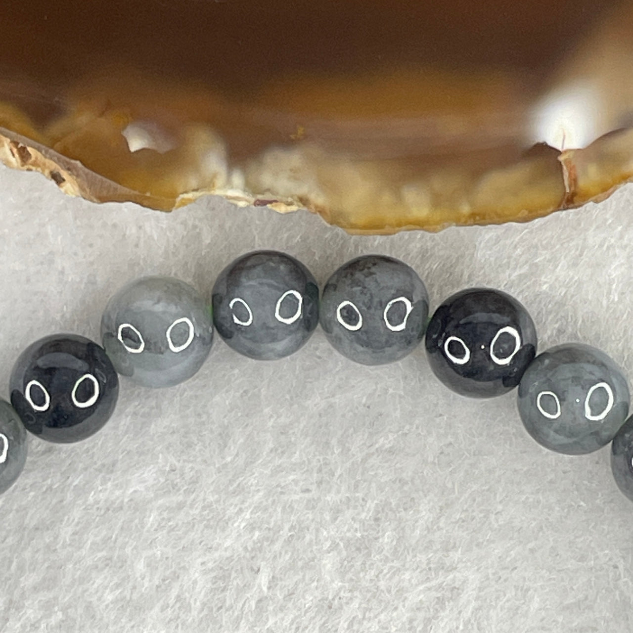 Natural Type A Partial Translucent Grey-Black Wuji Jadeite Beads Bracelet | 14cm Tailored Strand | 24-Piece "Black Ink Painting" Watery Black Jadeite Power Talisman (14.50g, 7.1mm)