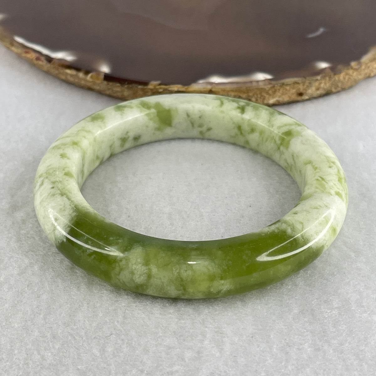 Natural White & Green Serpentine Jade Bangle | Earth Energy & Vitality (62.94g | 55.5mm | 12.2x10.8mm | Internal Line Structure | Heart & Root Chakra Harmony, Renewal, Longevity & Peaceful Balance)