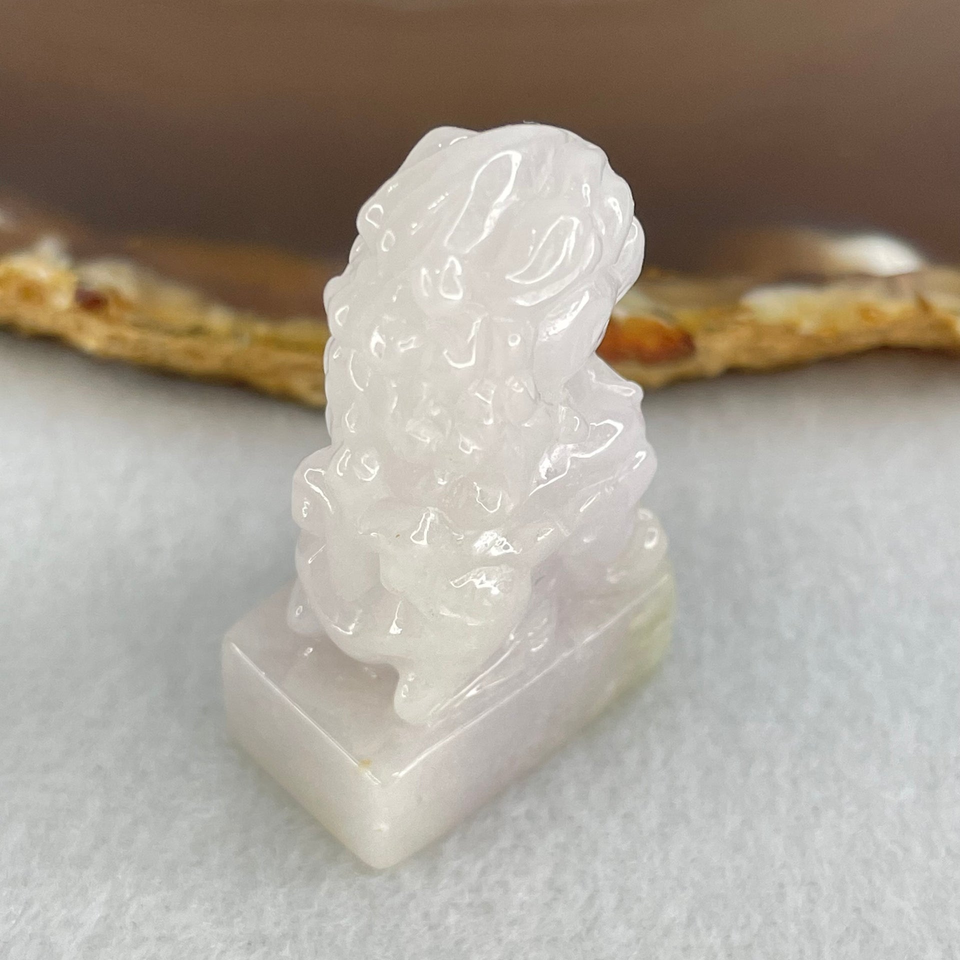 Type A Faint Lavender Jadeite Fu Dog Seal Display 25.66g 40.4 by 23.5 by 14.7mm - Huangs Jadeite and Jewelry Pte Ltd