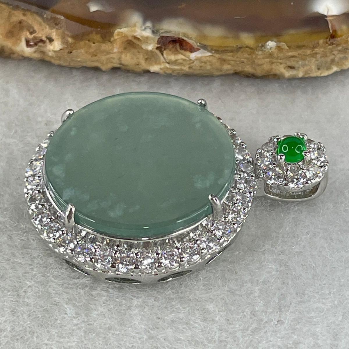 Natural Type A Icy Light Green Jadeite Round Wushipai Pendant in S925 Silver | (6.62g | 20.0 x 10.0mm | Unobstructed Peace & Protection Anchor, Feng Shui Harmony & Executive Calm Pendant) - Huangs Jadeite and Jewelry Pte Ltd