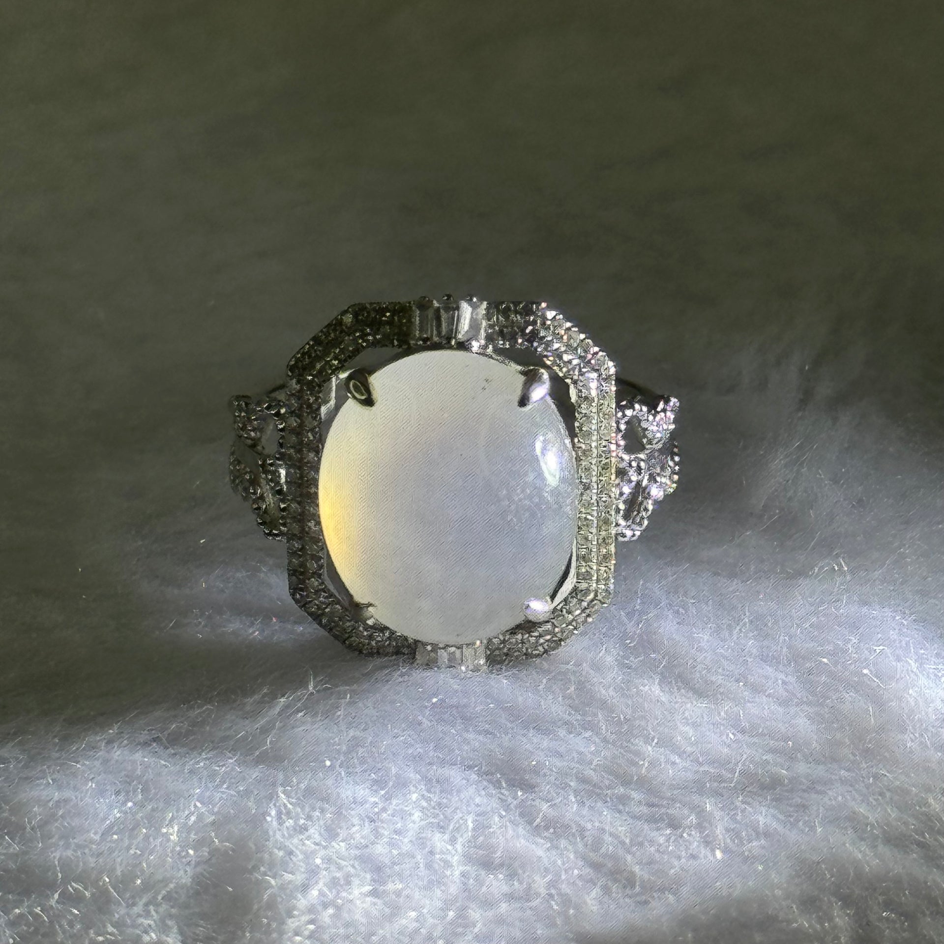 18K White Gold Type A White Jadeite with diamonds Ring 4.47g 12.7 by 10.9 by 4.5mm US6.5 HK14 - Huangs Jadeite and Jewelry Pte Ltd