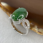 Type A Green Burmese jadeite ring in 18k white gold & natural diamonds 5.43g size US7 - Huangs Jadeite and Jewelry Pte Ltd