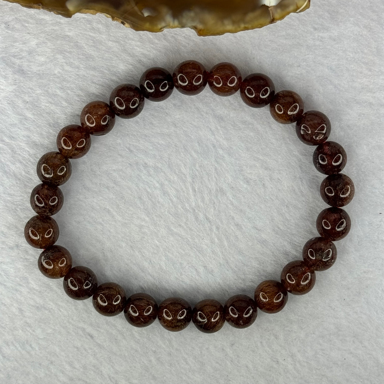 Natural Copper Rutilated Quartz Beads Bracelet 天然銅髮晶手镯 16.36g 16cm 7.9mm 25 Beads - Huangs Jadeite and Jewelry Pte Ltd