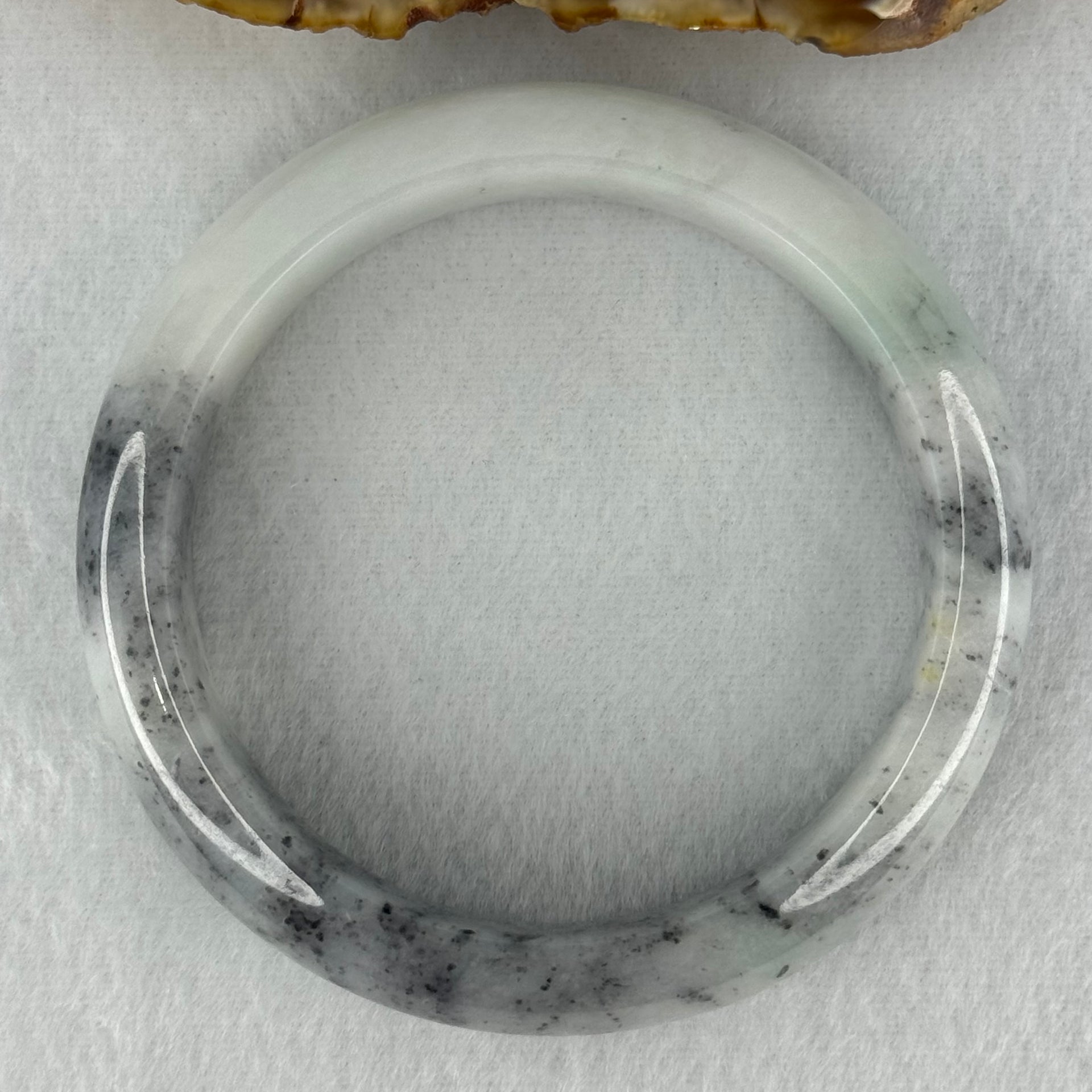 Type A Jadeite Faint Green Wuji Grey Piao Hua Bangle Internal Diameter 56.7mm 77.66g 16.7 by 8.8mm (Close to Perfect) - Huangs Jadeite and Jewelry Pte Ltd