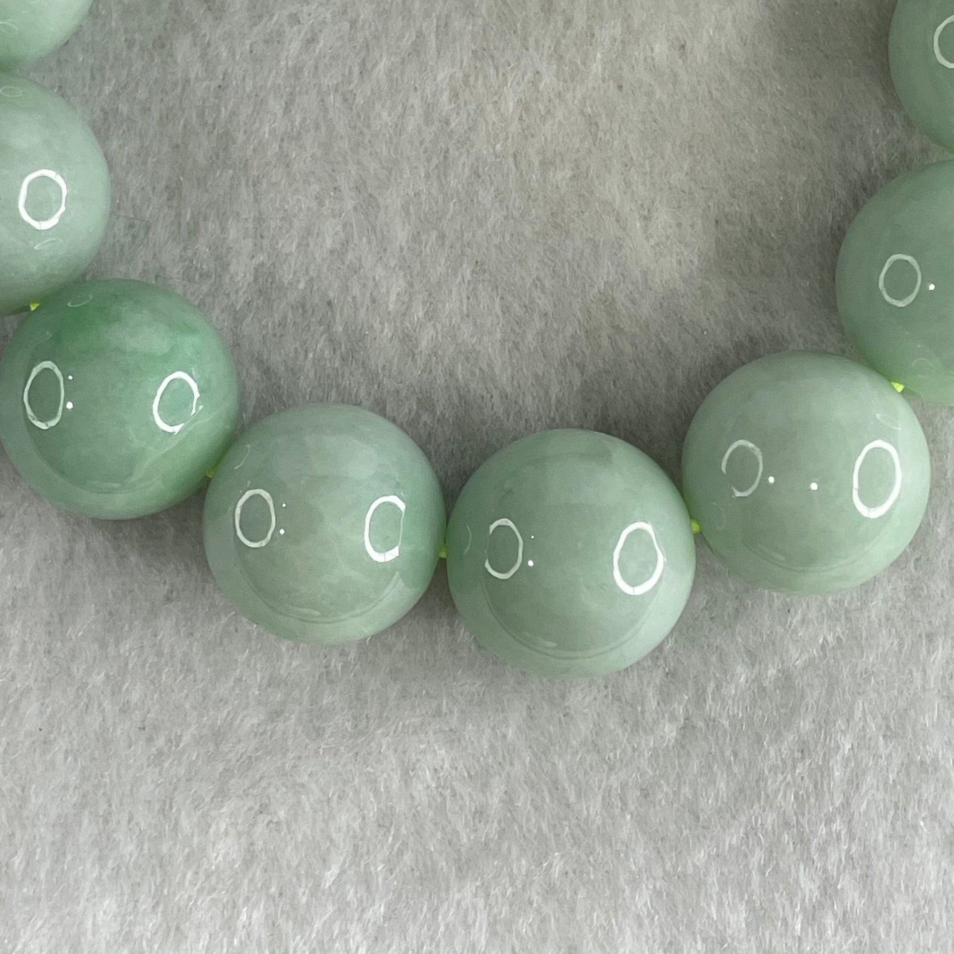 Type A Light Green Jadeite Beads Bracelet 89.10g 15cm 16.0mm 13 Beads (Very Slight Internal Lines) - Huangs Jadeite and Jewelry Pte Ltd