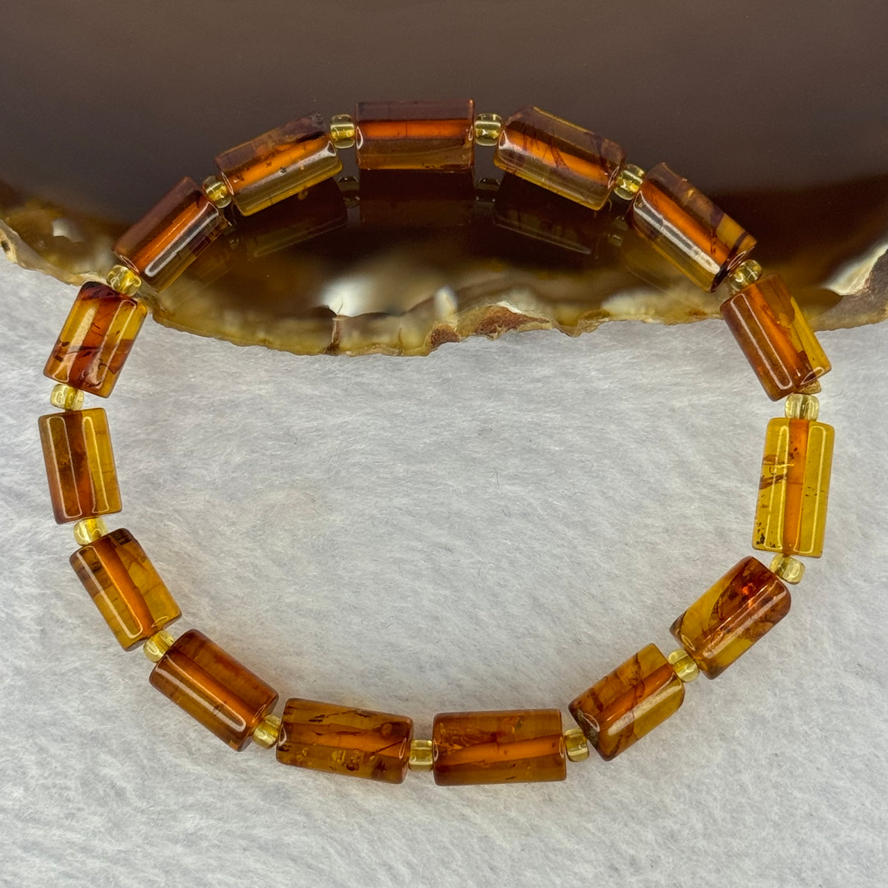 Natural Blood Flower Amber Lulutong Bracelet 天然血花琥珀手链 5.05g 16cm 10.3 by 6.3mm 15 Beads - Huangs Jadeite and Jewelry Pte Ltd